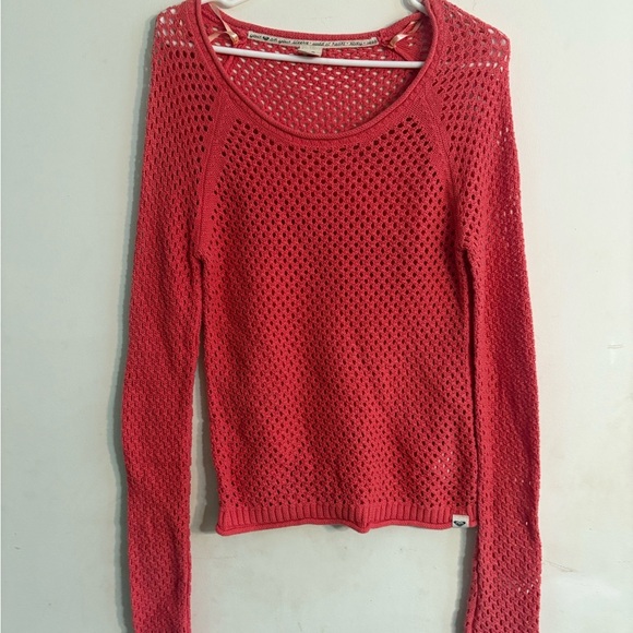 ROXY Sweater Women's Size M Pink Knit Boat Neck Pullover Semi Sheer Long Sleeve - Picture 7 of 7